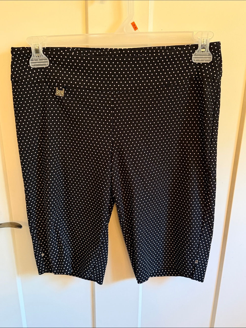 Polka Dot Stretchy Pull-On Women's Shorts - Black/White size 12